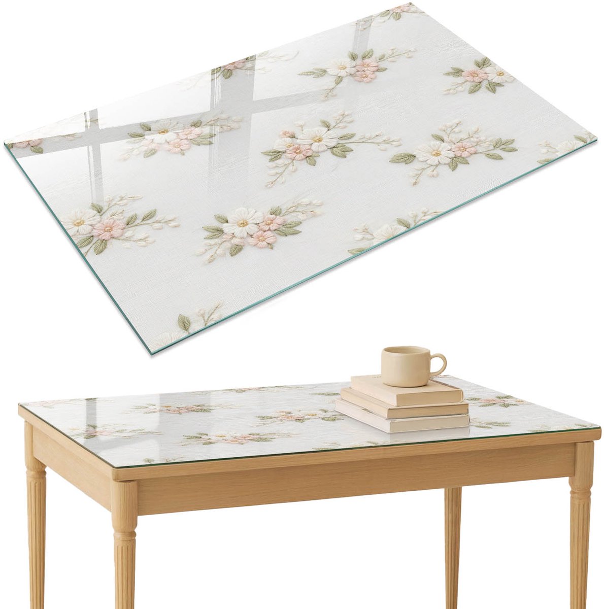 ArtPrintCave Pastelkleurige bloemen Glazen Tafelblad 120x80 cm - Tafelblad Rechthoek - Wit Glasplaat - Bloemen en planten Eettafel Met Glasplaat