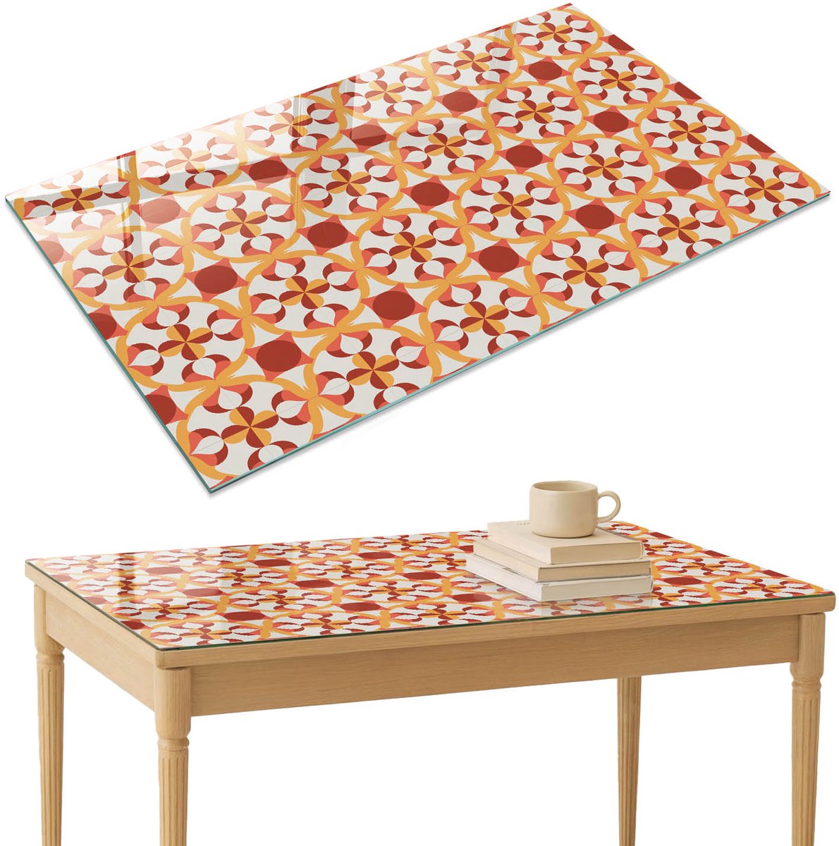 ArtPrintCave Geometrische patronen Glazen Tafelblad 120x80 cm - Tafelblad Rechthoek - Oranje Glasplaat - Achtergronden en patronen Keukentafel