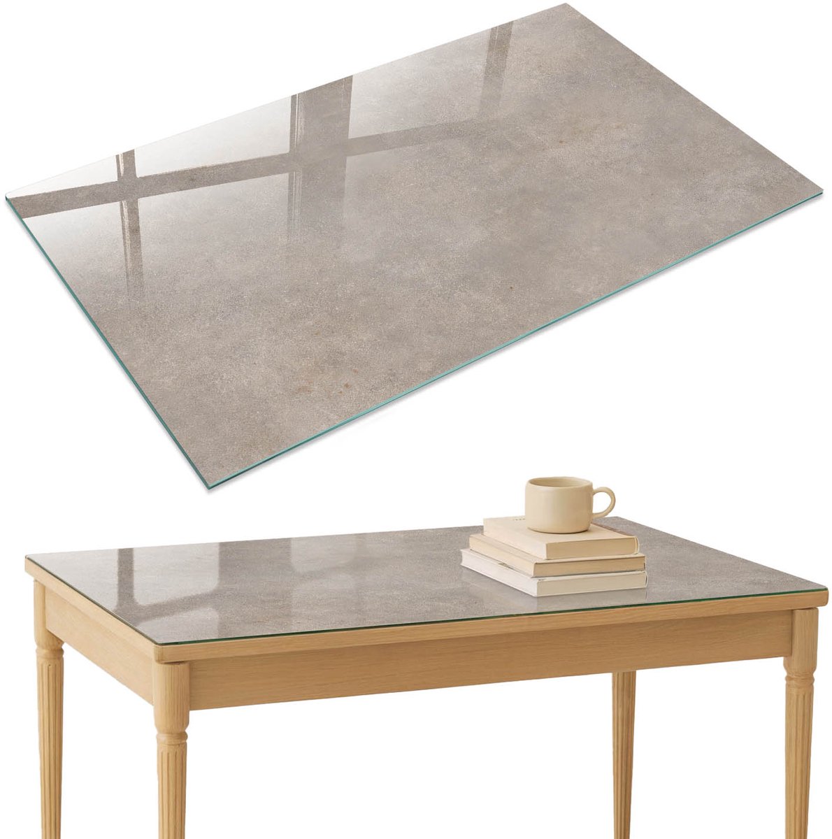 ArtPrintCave Beige stijl Glazen Tafelblad 120x80 cm - Tafelblad Rechthoek - Grijs Glasplaat - Texturen Terrastafel