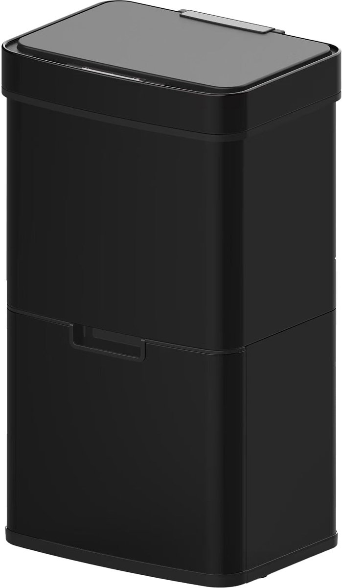 SnelShoppen - Automatische prullenbak Keuken met Afvalscheiding, Dubbel Vak 75 l, Zwart Glanzend, Recycling Tafelafvalemmer 3 l, Grote Capaciteit, Per