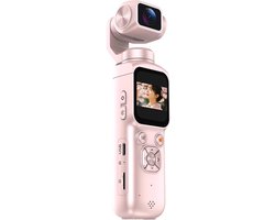 4K Pocket Vlogcamera - 330° Draaibare Lens - Gezichtstracking - WiFi - Inclusief Mini-Statief - 4K Handcamera voor YouTube & TikTok - Zonder Geheugenkaart - Roze