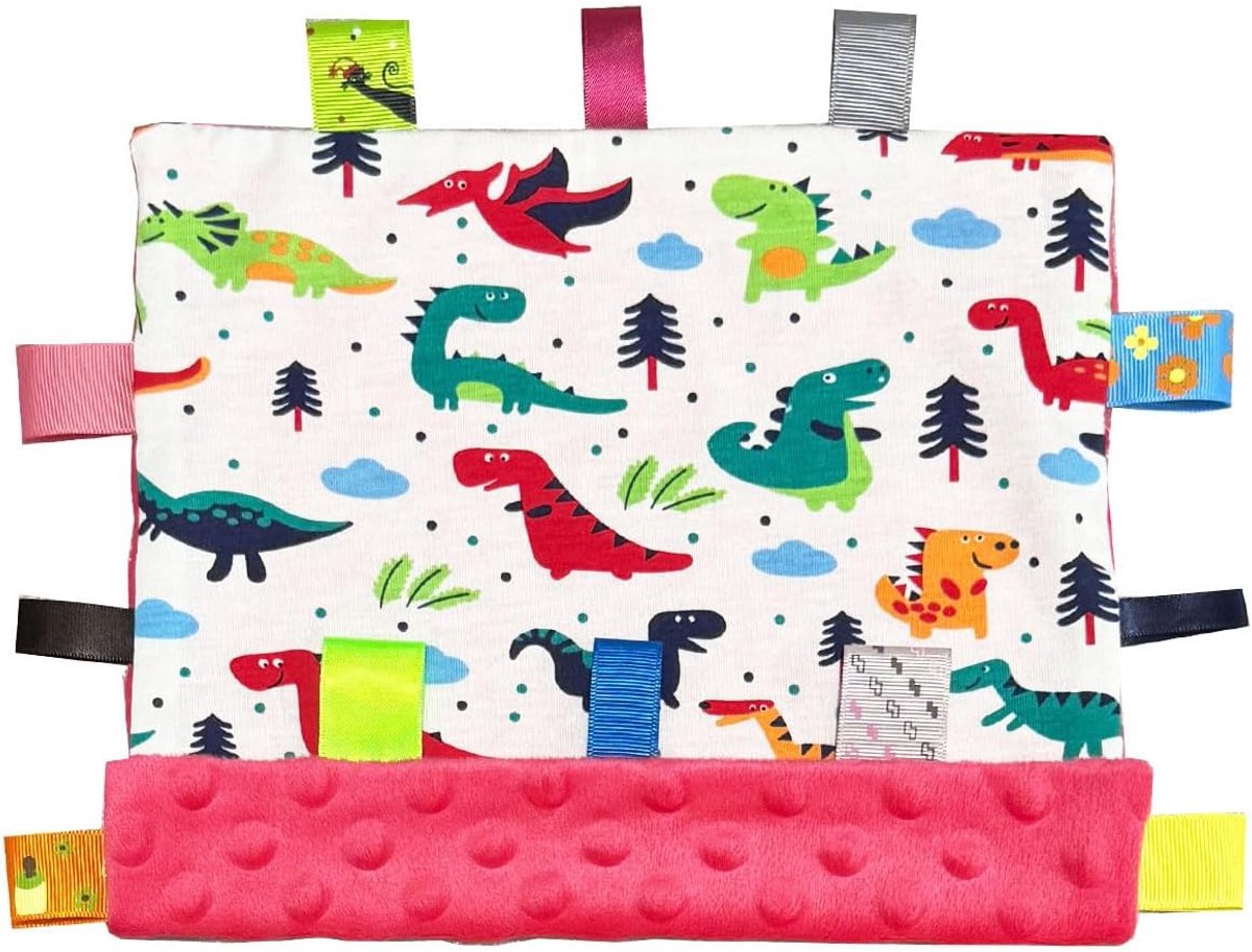 SnelShoppen - Mini Baby Dekentje met Dinosaurussen, Crinkle Comfort Taggie, 25x25 cm, Zacht Katoen en Velvet, Perfect voor Kinderen en Baby's