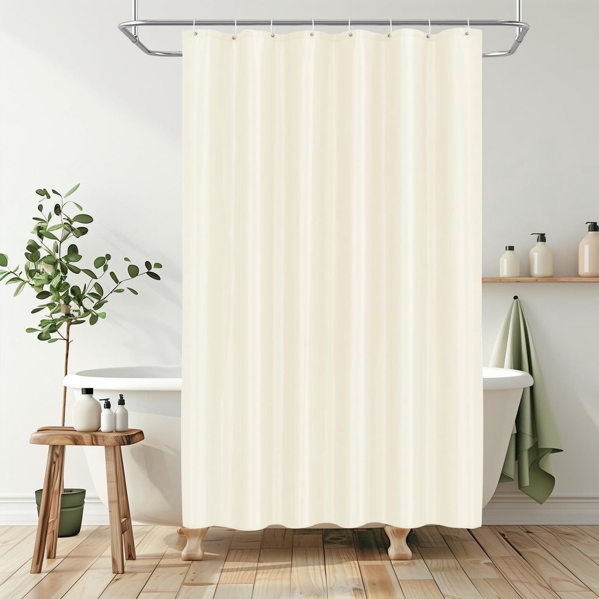 SnelShoppen - Douchegordijn Polyester Textiel Schimmelbestendig Waterdicht Wasbaar met 8 Haken 120 x 180 cm Beige Ideaal voor Badkamer