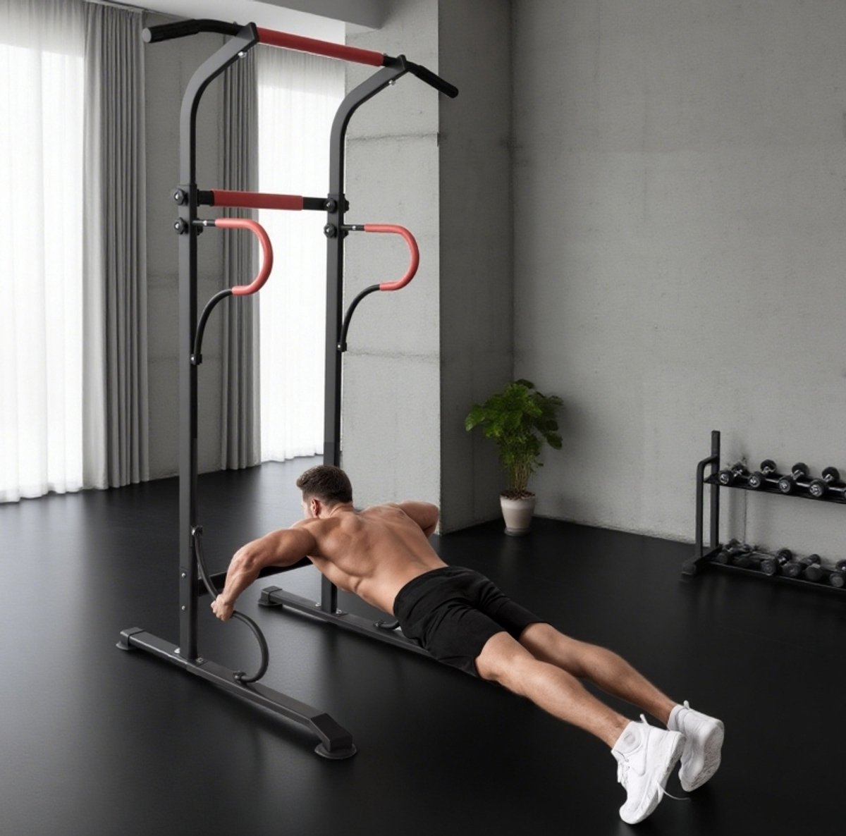 COVREO Krachtstation 98 x 84 x 219 cm zwart rood, staal verstelbaar