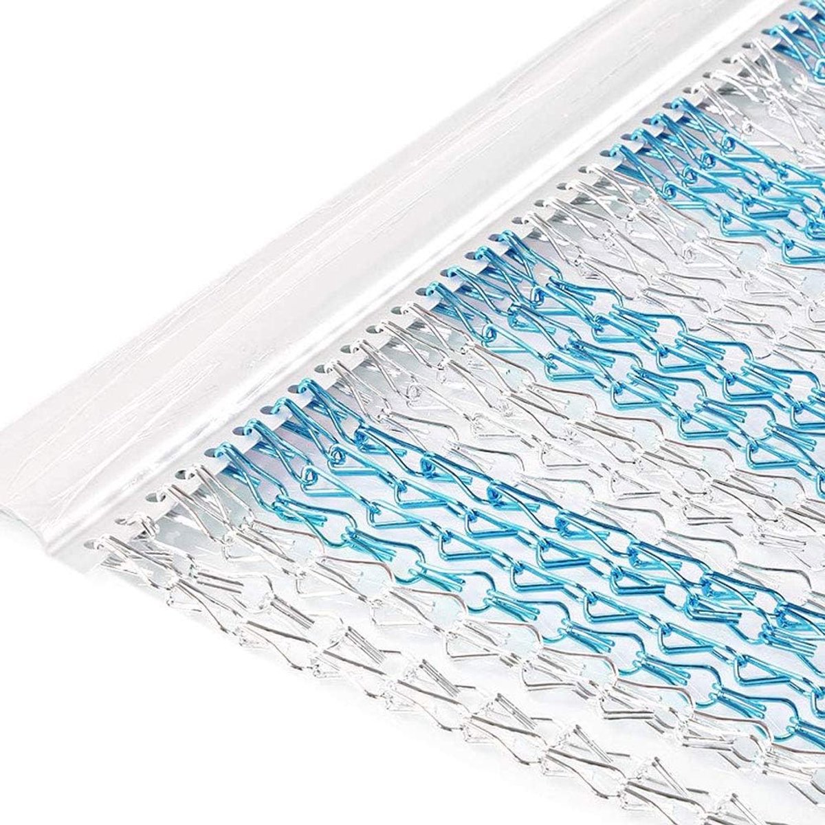 SnelShoppen - Aluminium Ketting Gordijn 90 x 200 cm, Metaal Deur, Vliegenscherm, Insectenbescherming Gordijn voor Deuren, Pest, Blauw en Zilver