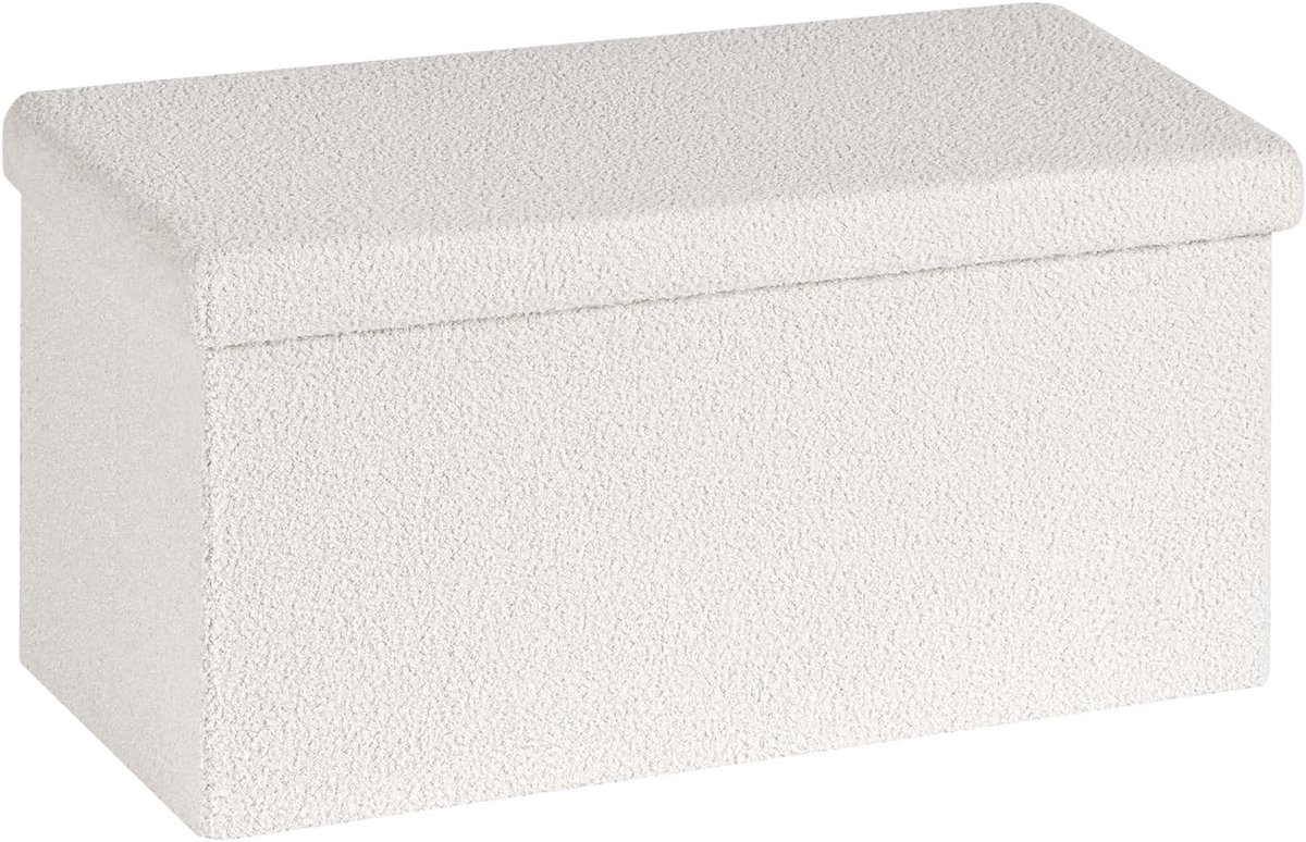 SnelShoppen - Bonlife Opbergpoef Stoel met Opbergruimte Vouwbare Sofa Velvet Voetsteun Opbergdoos Wit 40 x 40 x 40 cm