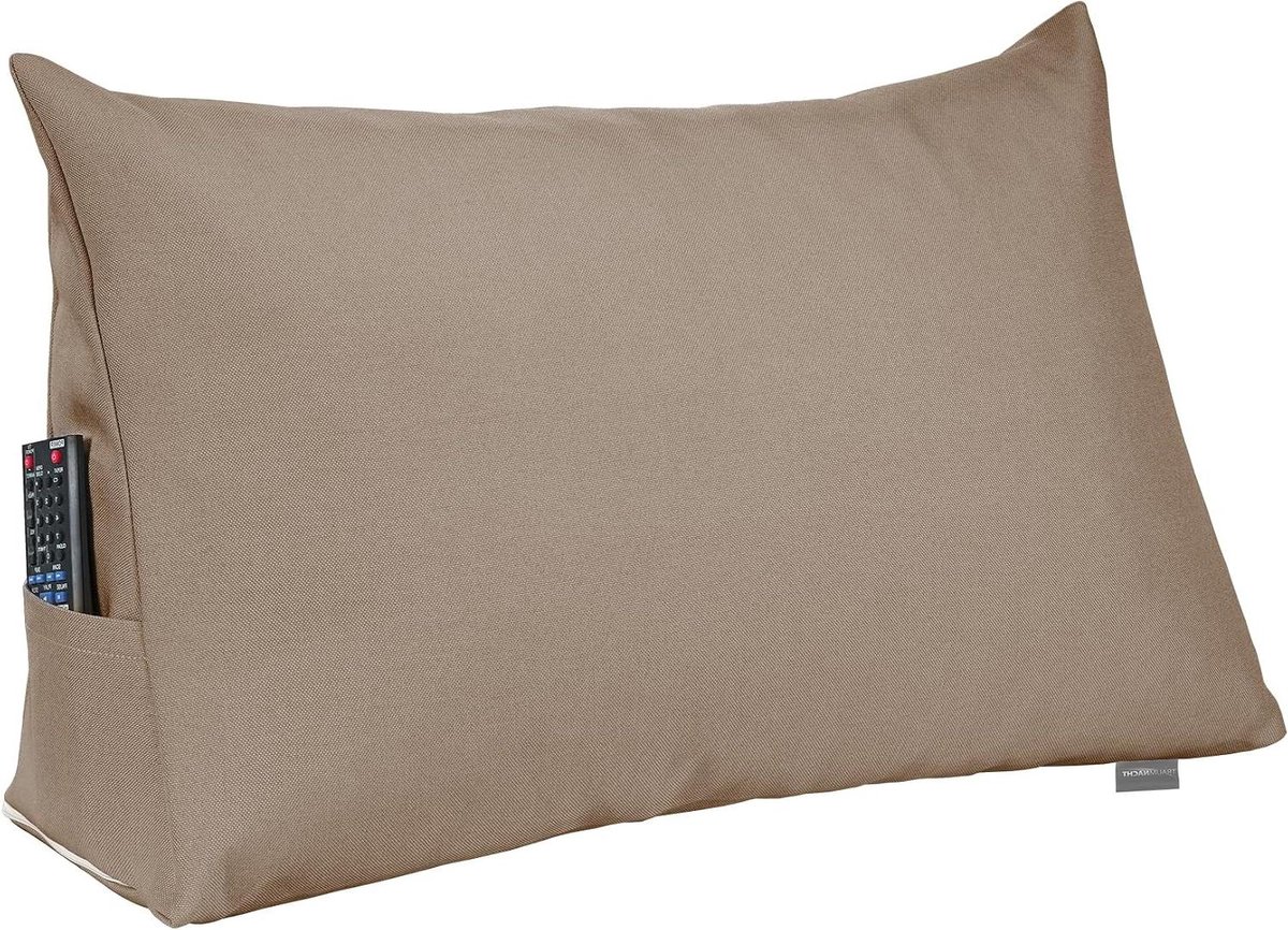 Rugkussen - Leeskussen Ontspanningskussen - Comfortabel Lezen - Praktisch Zijvak - 70 x 40 cm - Lichtbruin