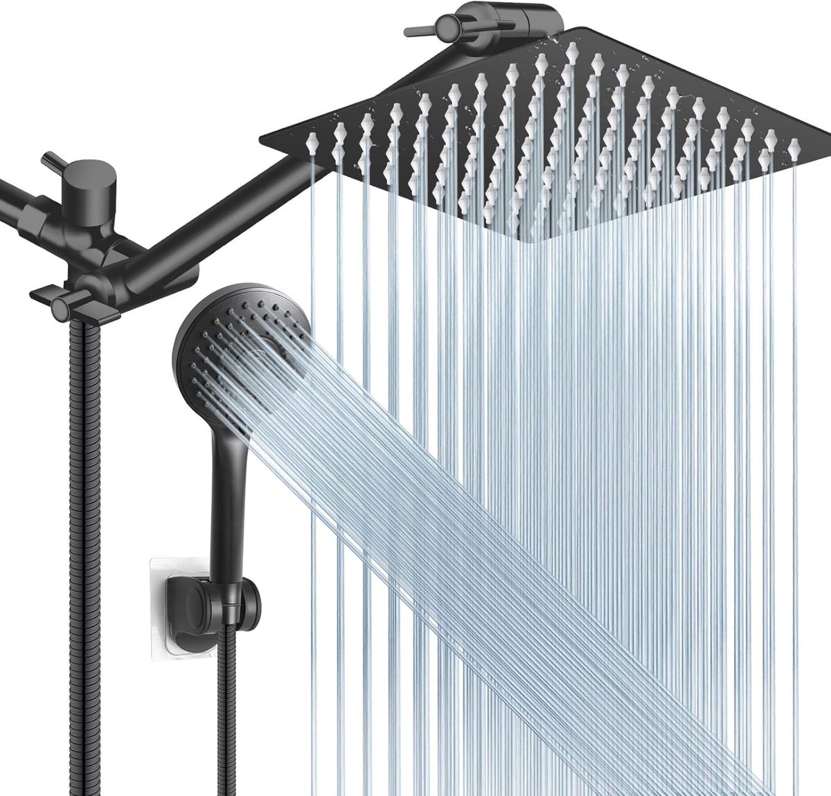 Douchekop combo, 20 cm hoge druk regen met 27,5 cm verstelbare verlengarm en 5 instellingen handheld, krachtige spray - ShopVlot
