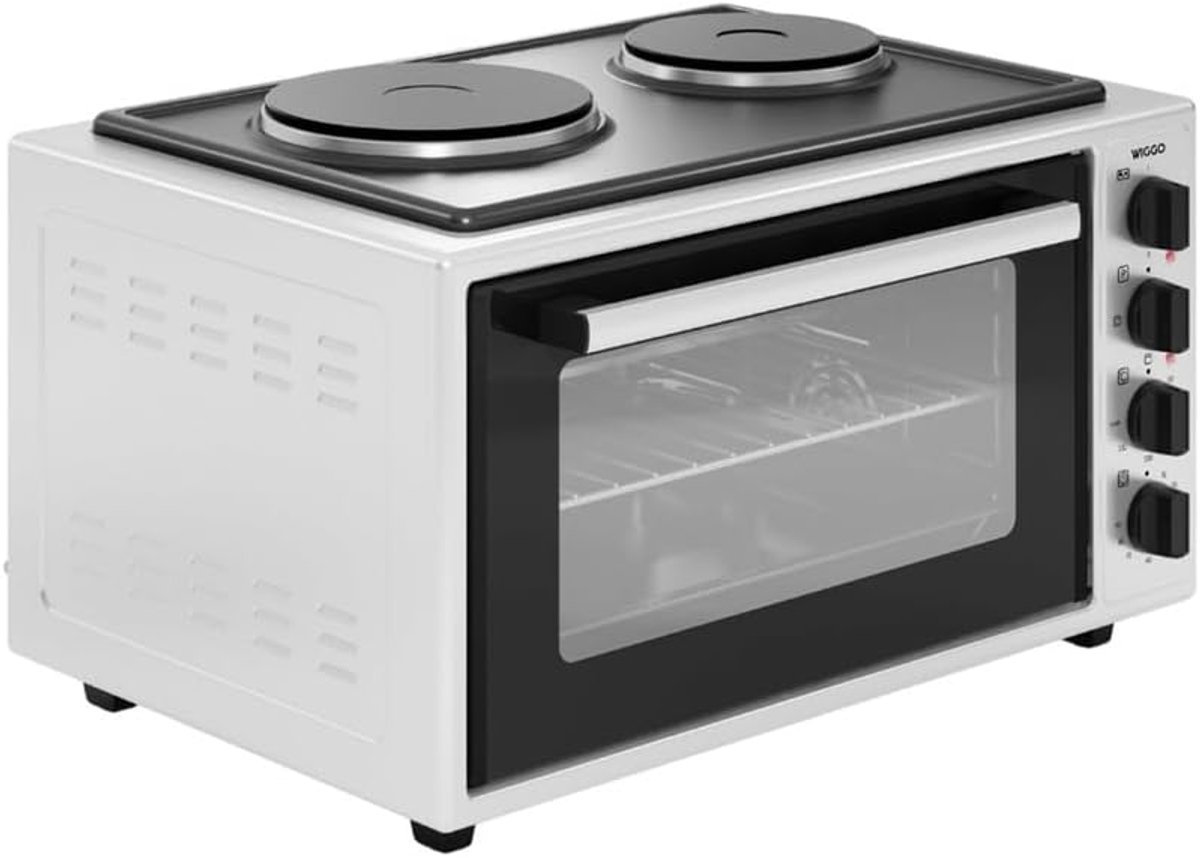 SnelShoppen - Vrijstaande Mini Oven - 45 Liter - Witte Oven met Turbo Ventilator - 2000W Krachtige Prestaties voor Keuken, Feest en Camping