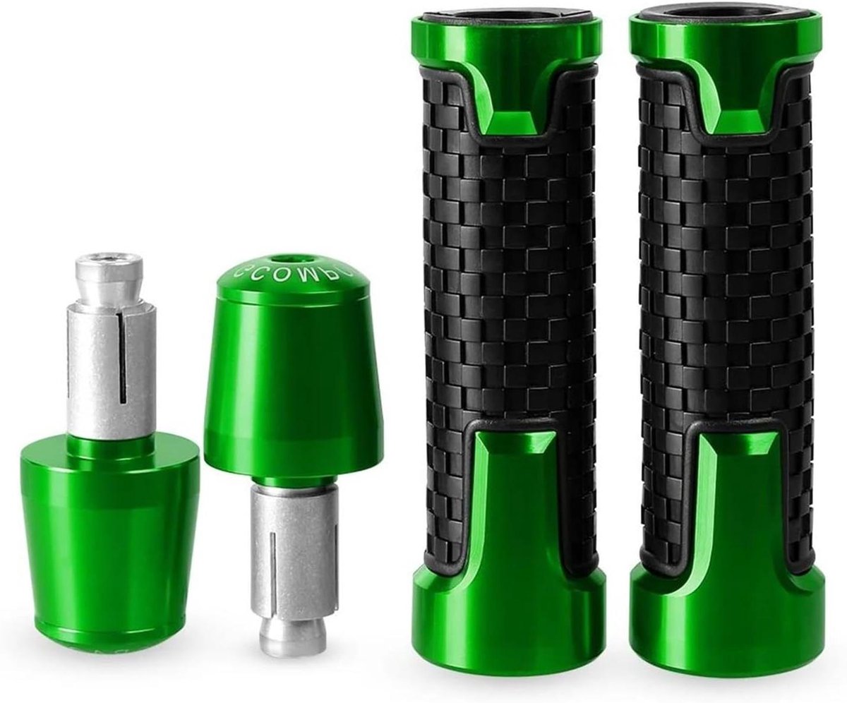 Stuurgrepen Motorfiets - Handgrepen Motor Stuurdoppen - Motorrijden Verbeteren - Aluminium Rubber Constructie - 7/8 inch Stuur - Groen
