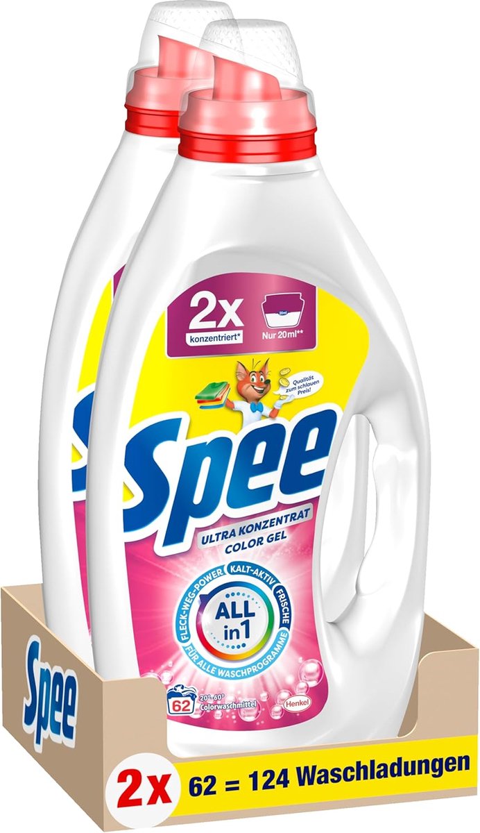 Spee - Ultra Color Vloeibaar - Wasmiddel - All-in-1 – 2 x 1,24 Liter – 124 Wasbeurten – Geconcentreerd