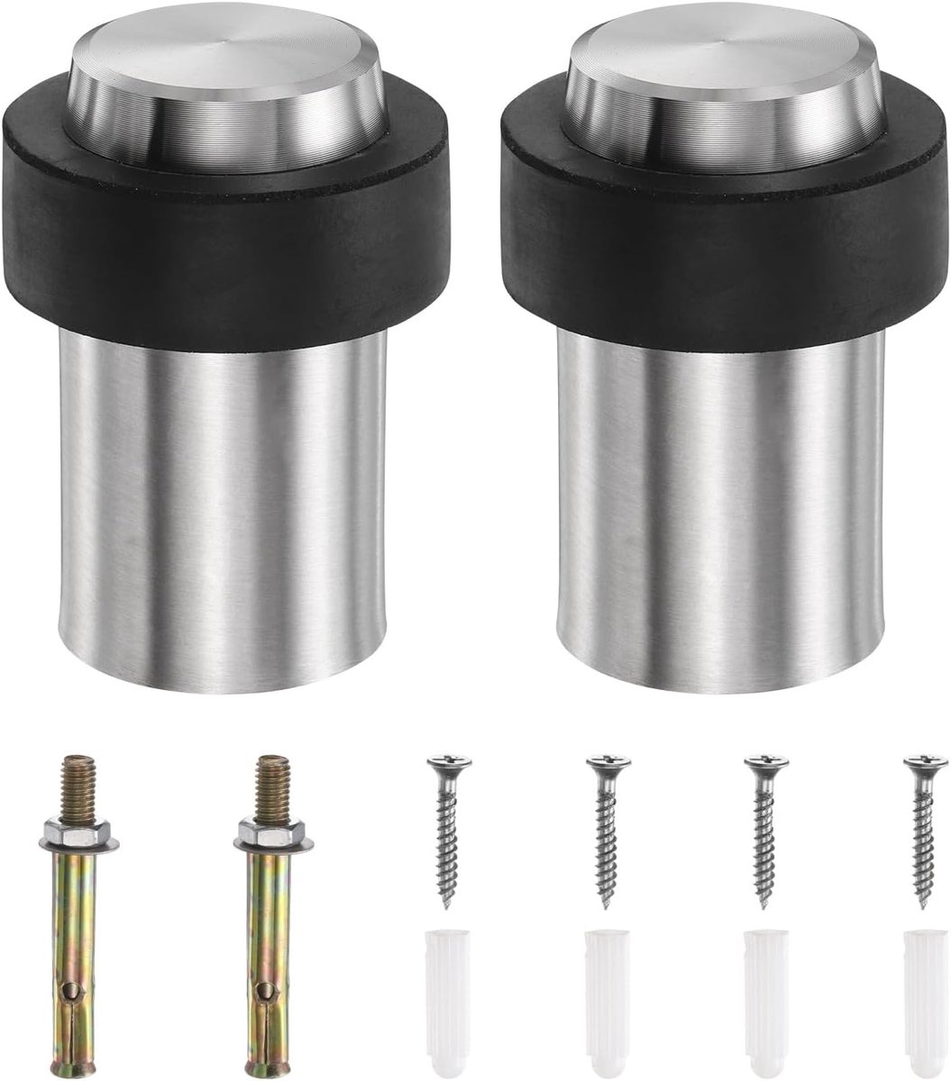 Deurstoppers - Deurstopper 2 Stuks - Vloerdeurstopper van RVS 304 - Heavy Duty Deurstop met Rubberen Buffer - Roestvrijstalen kleur - Vloermontage - 6 x 4 x 4 cm