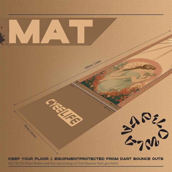 Dartmat - Vloerbeschermer Tapijt - Bescherming Vloer - Antislip Rubber Onderkant - 297 x 66 cm - Bruin — afbeelding 5