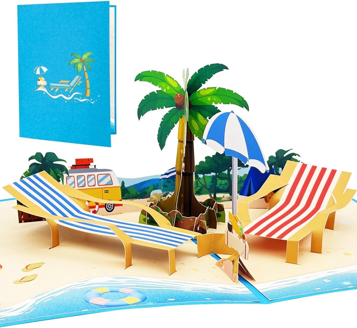 Pop-Up Verjaardagskaart - 3D Strand Motief - Palmbomen - Met Envelop - Vakantiegevoel
