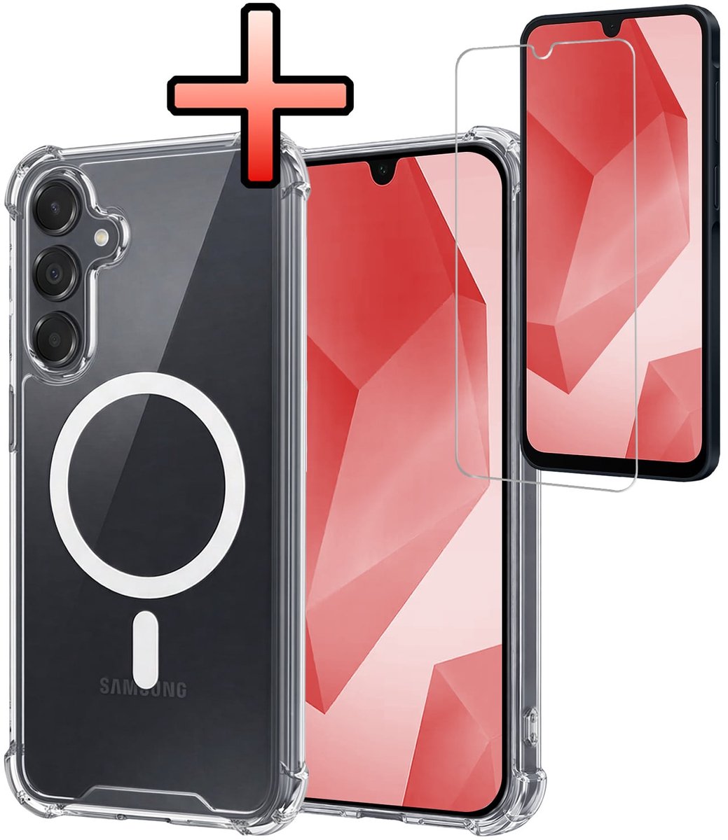 Hoesje - Met Screenprotector - Geschikt voor Samsung Galaxy A16 - Magsafe Compatible - Sterk & Shockproof - Back Cover - Shock Proof Case - Telefoon Hoes - Transparant