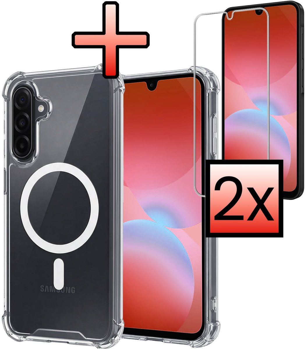 Hoesje - Met 2x Screenprotector - Geschikt voor Samsung Galaxy A26 - Magsafe Compatible - Sterk & Shockproof - Back Cover - Shock Proof Case - Telefoon Hoes - Transparant
