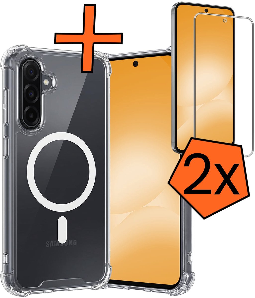 Hoes - Met 2x Screenprotector - Geschikt voor Samsung Galaxy A56 - Magsafe Compatible - Sterk & Shockproof - Back Cover - Shock Proof Case - Telefoon Hoes - Transparant