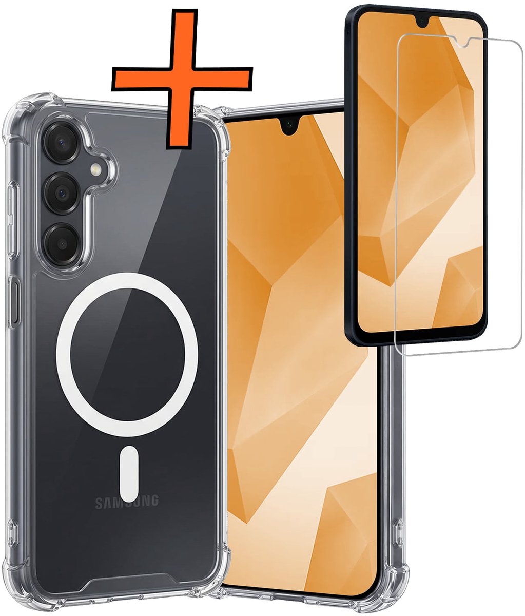 Hoes - Met Screenprotector - Geschikt voor Samsung Galaxy A16 - Magsafe Compatible - Sterk & Shockproof - Back Cover - Shock Proof Case - Telefoon Hoes - Transparant