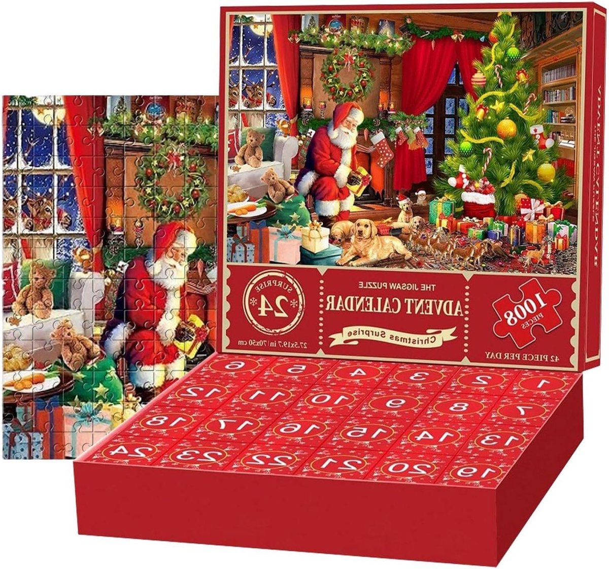 Kerst Adventskalender Puzzel - Kerst Countdown Puzzel - Feestdagen Vieren - 24 Unieke Scènes - 1008 Stukjes - Vintage Kerst