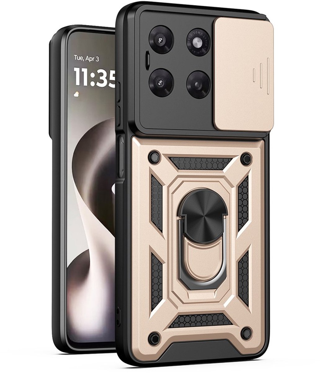 MobyDefend Hoesje - Geschikt voor Motorola Moto G37 Power - Pantsercase Met Draaibare Ring - Goud