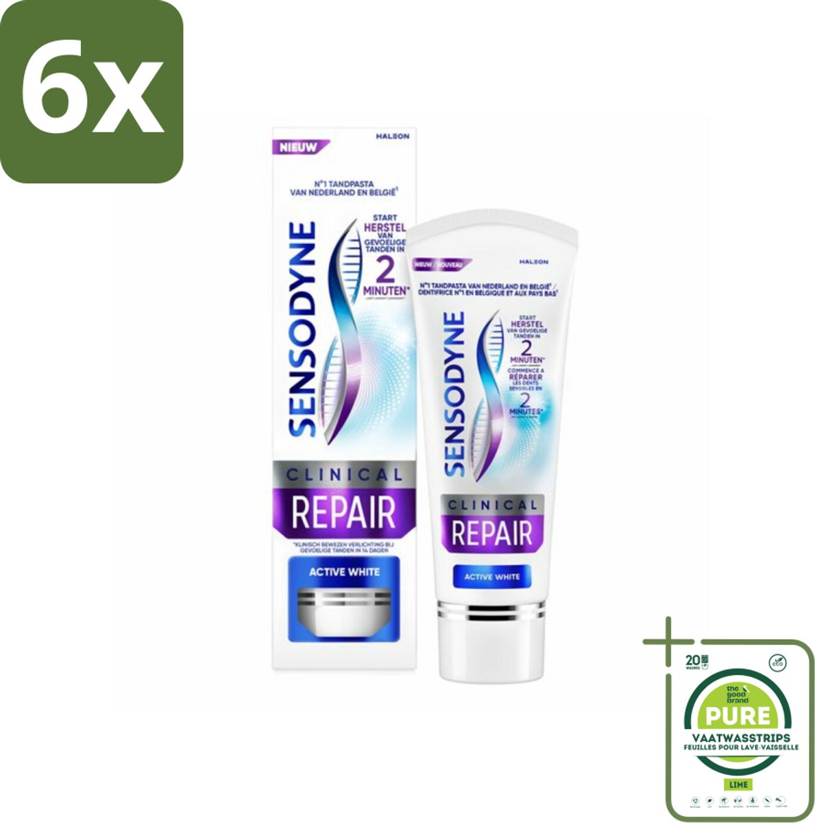 Sensodyne - Tandpasta - Clinical Repair - Active White - Tandglazuur Herstellen - 75 ml - Voordeelverpakking - 6 stuks - Tandgevoeligheid - Tandpasta