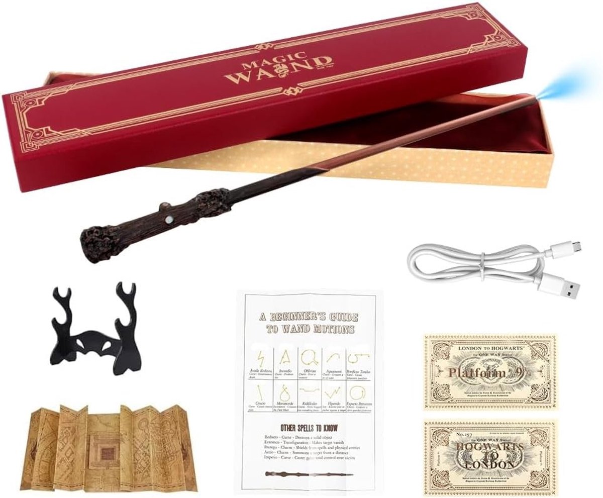 Toverstaf met Licht en Landkaart, 35 cm Hars Toverstaf, USB-oplaadbaar voor Cosplay en Verkleedpartijen
