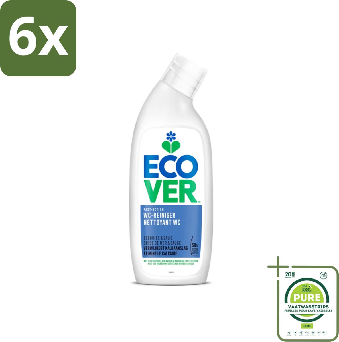 Ecover - Toiletreiniger - Zeebries & Salie - 750 ml - Voordeelverpakking - 6 stuks - Toilet schoonmaak - Toiletreiniger