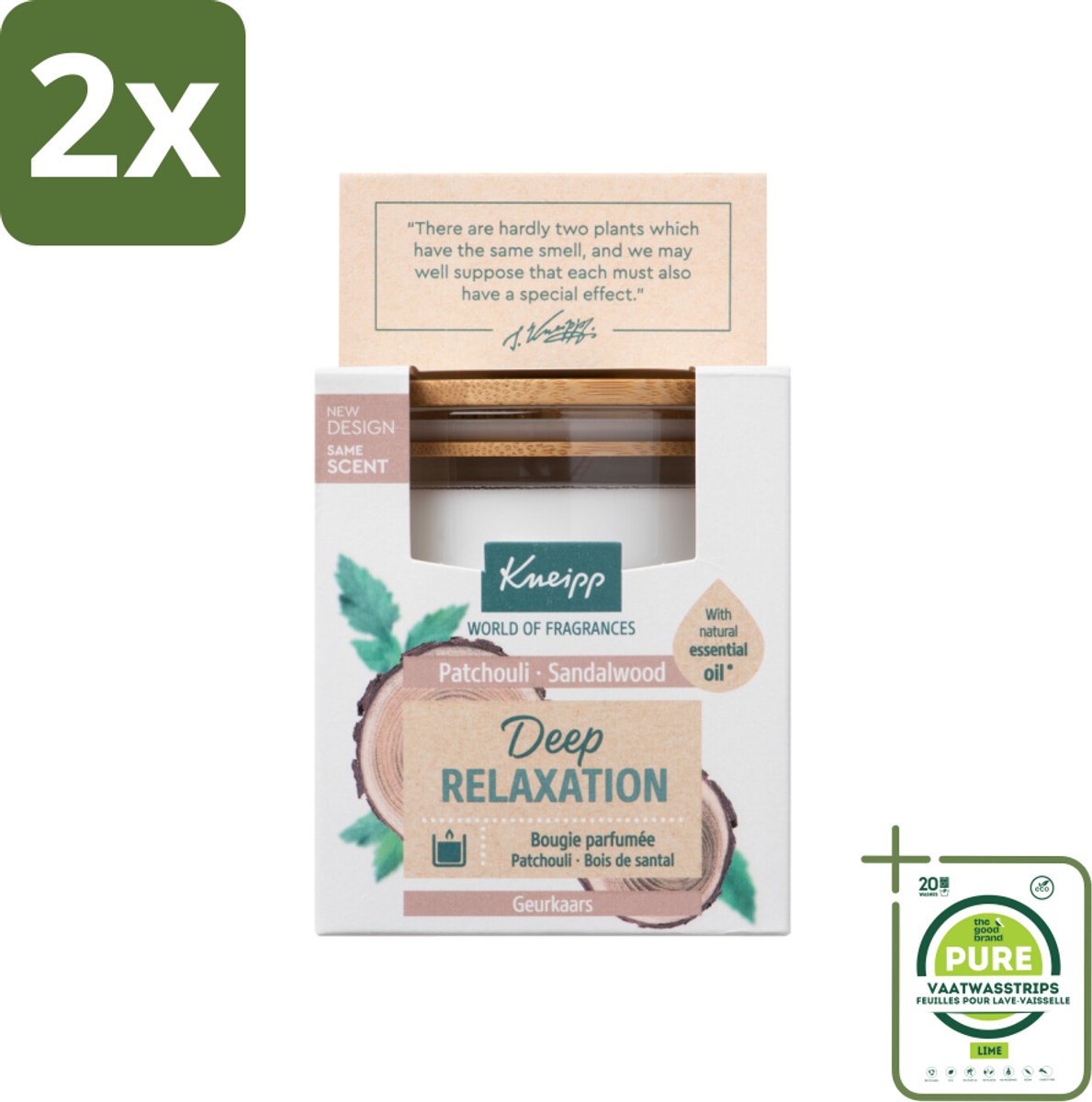 Kneipp - Geurkaars - Deep Relaxation - Sandelhout & Patchouli - 20 branduren - Voordeelverpakking - 2 stuks - Geurkaars - Sandelhout