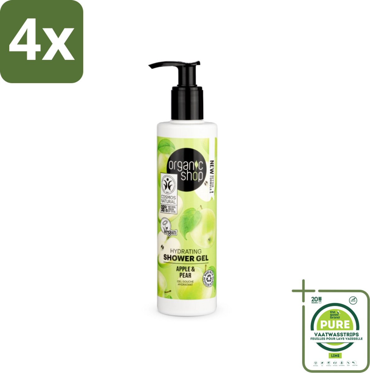 Organic Shop - Douchegel Apple & Pear - Verfrissend en Hydraterend - 280 ml - Voordeelverpakking - 4 stuks - Biologische douchegel - Appel & Peer