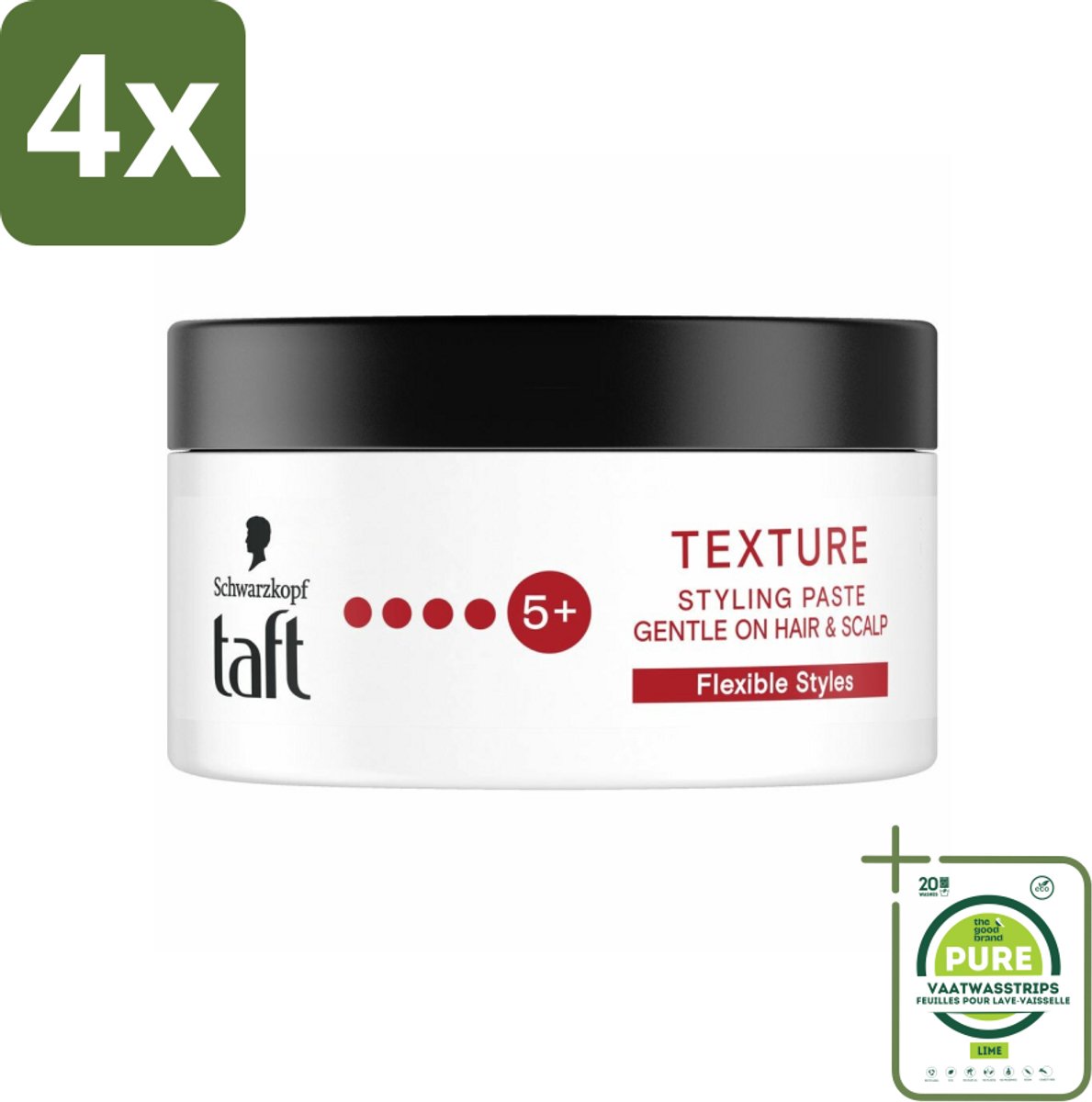 Taft - Texture Styling Paste - Hold 5+ - Gedefinieerde textuur - 100 ml - Voordeelverpakking - 4 stuks - Haarpasta - Stylingpasta