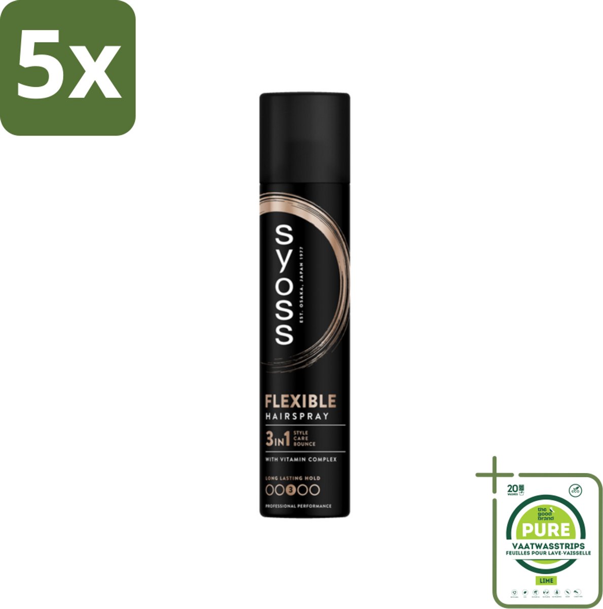 5 x Syoss - Hold & Flex - Haarspray - Flexibele Fixatie - 300 ml - Grootverpakking - Haarspray - Flexibele Fixatie - Natuurlijke Finish - Styling - Verzorging