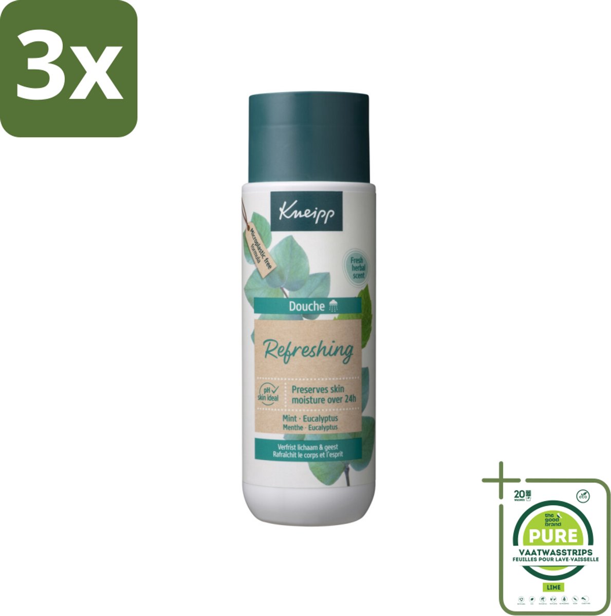 3 x Kneipp - Douchegel - Refreshing - Mint Eucalyptus - 200 ml - Grootverpakking - Douchegel - Verfrissend - Eucalyptus - Mint - Natuurlijke Oliën