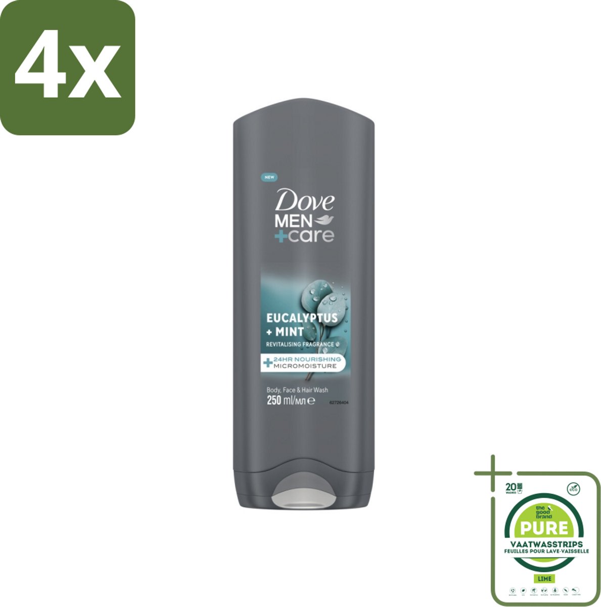 Dove Men+Care Douchegel - Eucalyptus & Mint - 250 ml - Voordeelverpakking - 4 stuks - Douchegel - Mannen