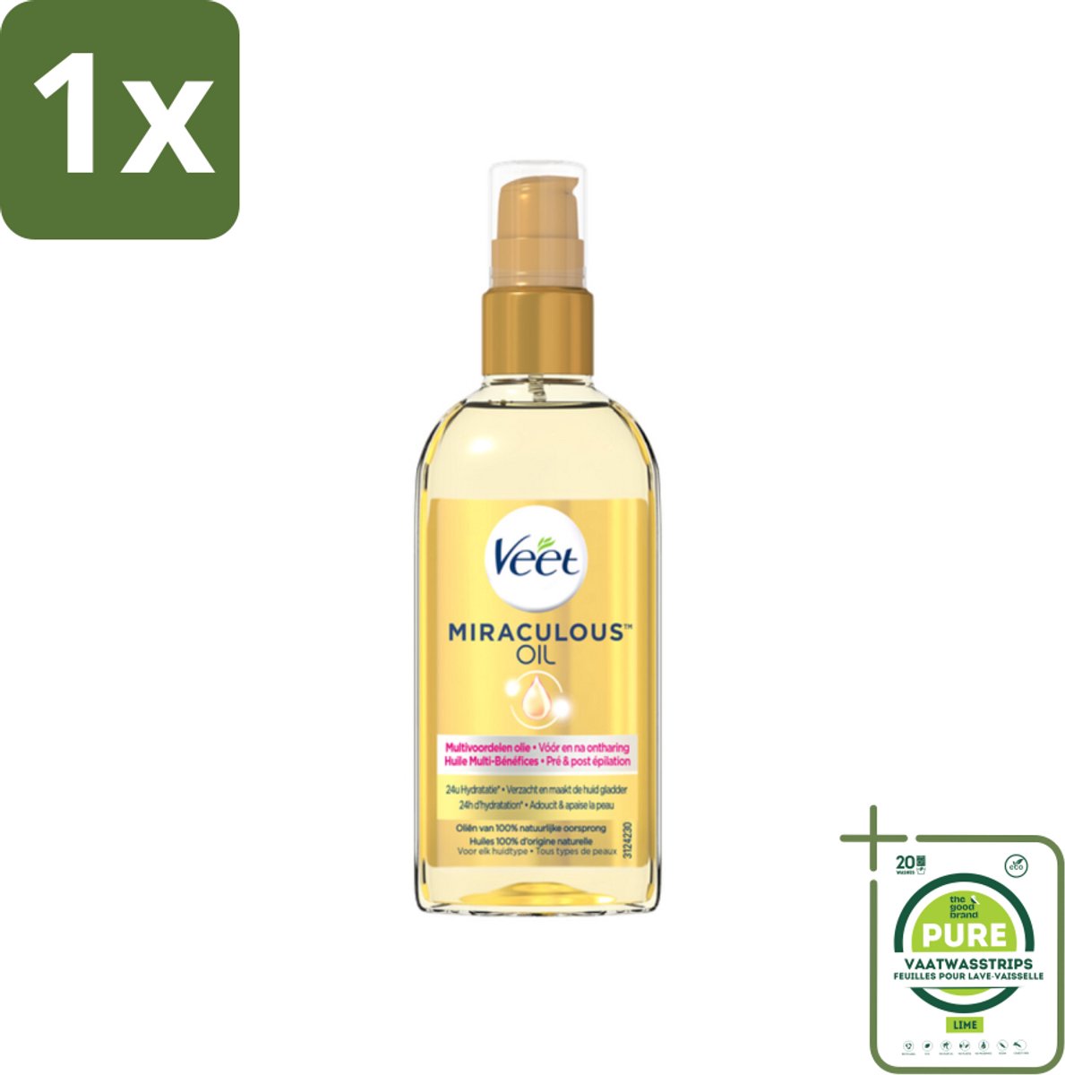 1 x Veet - Aftercare - Natuurlijke Voedende Olie - Voor & Na Ontharing - 100 ml - Ontharings-olie - Nabehandeling Ontharing - Hydraterende Olie - Natuurlijke Olie - Veet Miraculous
