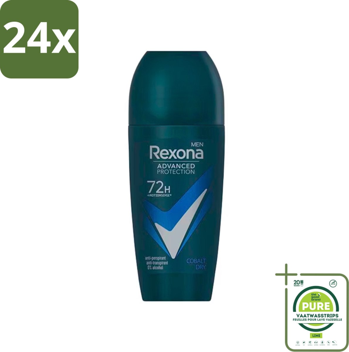 Rexona Men - Deodorant Roller - Advanced Protection Dry Cobalt - Langdurige Frisheid - 50 ml - Voordeelverpakking - 24 stuks - Anti-transpirant - Deodorant