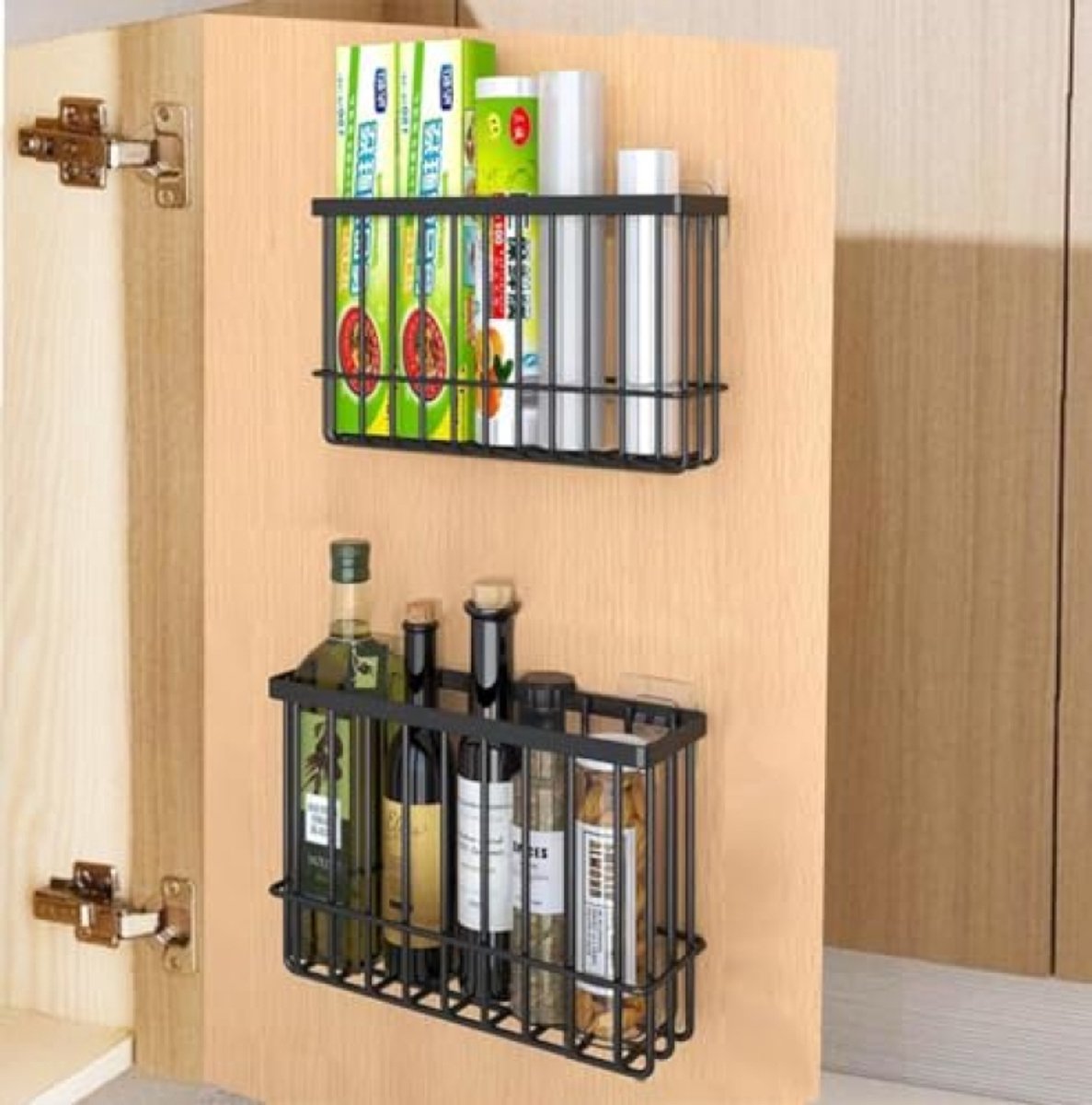 Huis Geluk 3 stuks zelfklevende opbergdozen voor keukendeur, wandopbergdoos - kast/badkamer/koelkast, opberggewicht tot 3 kg, zwart