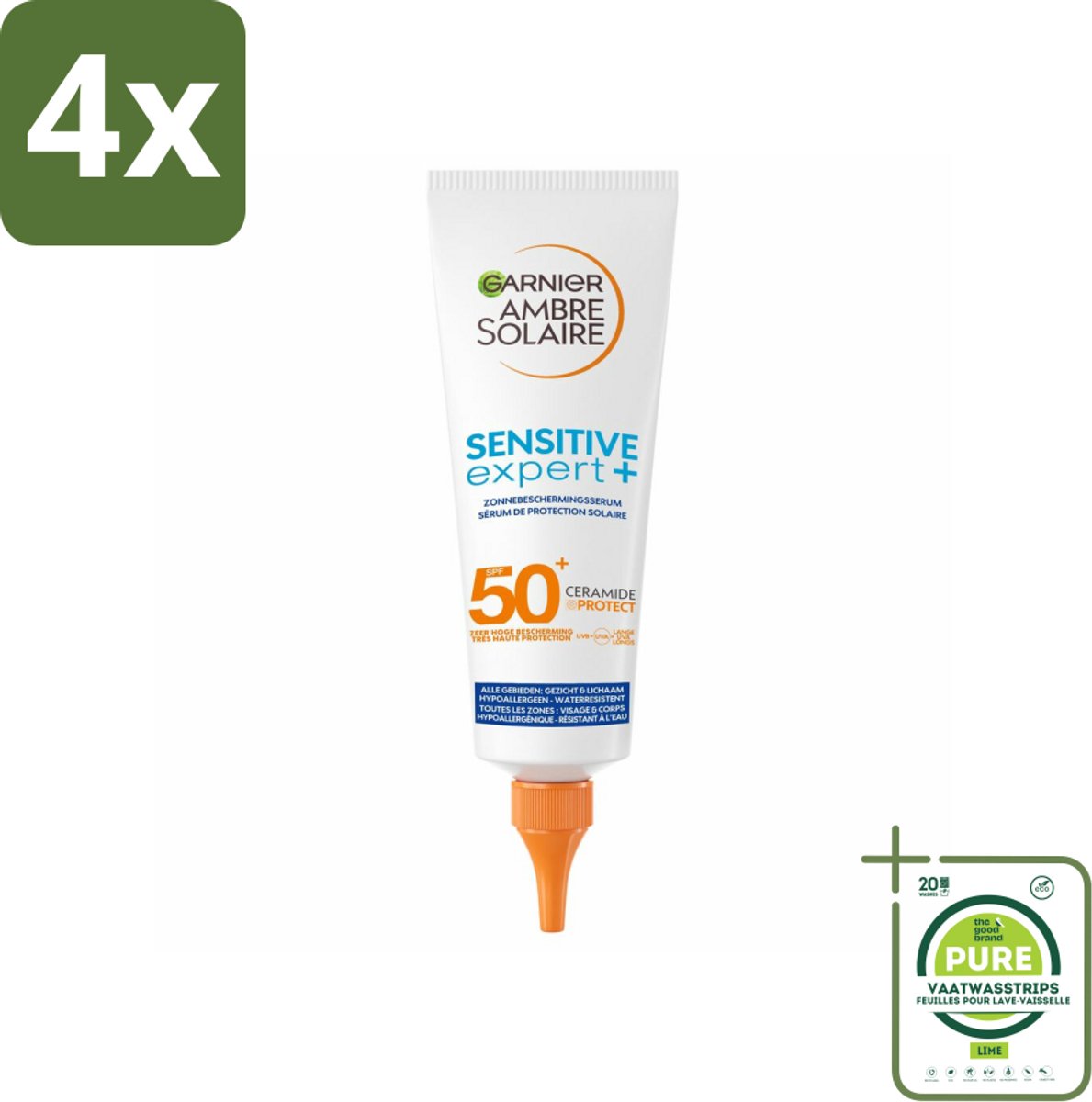 Garnier - Ambre Solaire - Zonnebrandserum - Sensitive Expert - SPF 50+ - 125 ml - Voordeelverpakking - 4 stuks - Zonbescherming - Zonnebrand