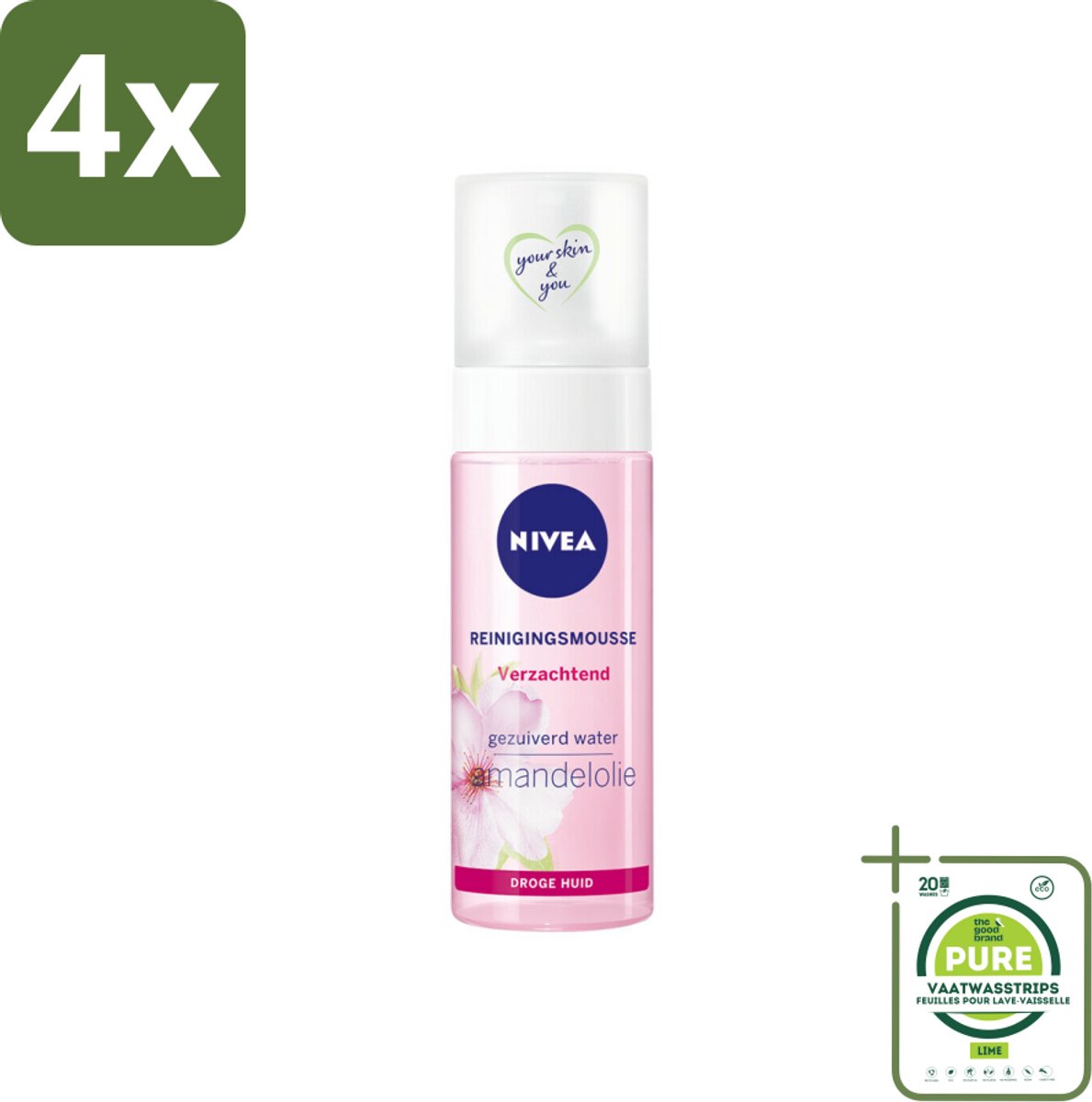 NIVEA - Reinigingsmousse - Essentials Verzachtend - Voor droge & gevoelige huid - Met Amandelolie & Hydramine - 150 ml - Voordeelverpakking - 4 stuks - Gezichtsreiniger - Droge huid