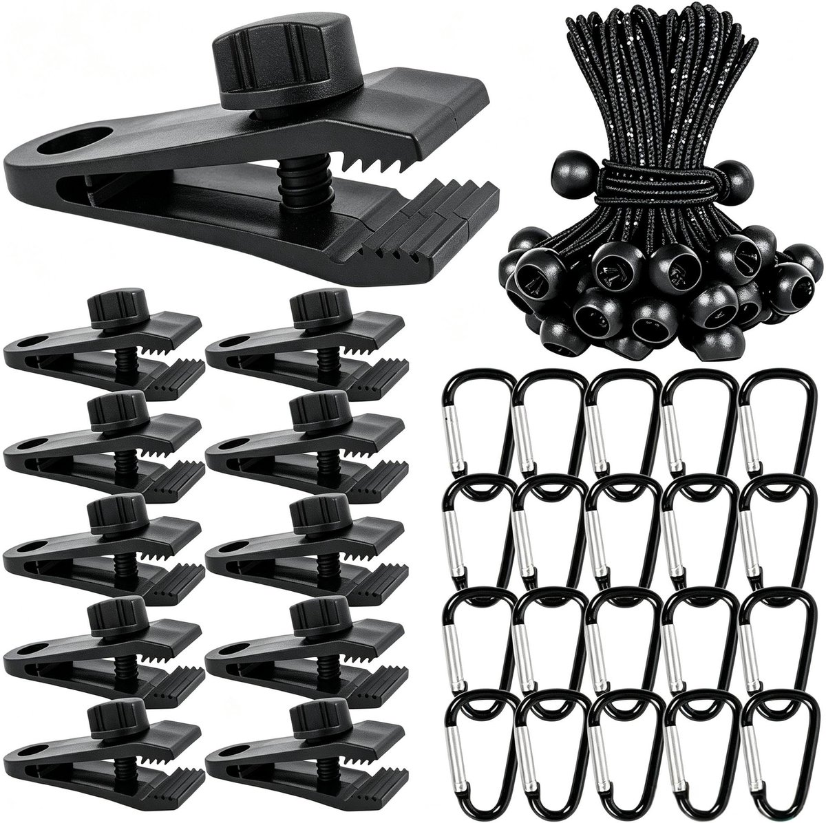 SnelShoppen - 60 stuks zeilbevestigingsset, veelzijdige zeilclips en zeilspanners voor camping, tuin, feest en buitengebruik