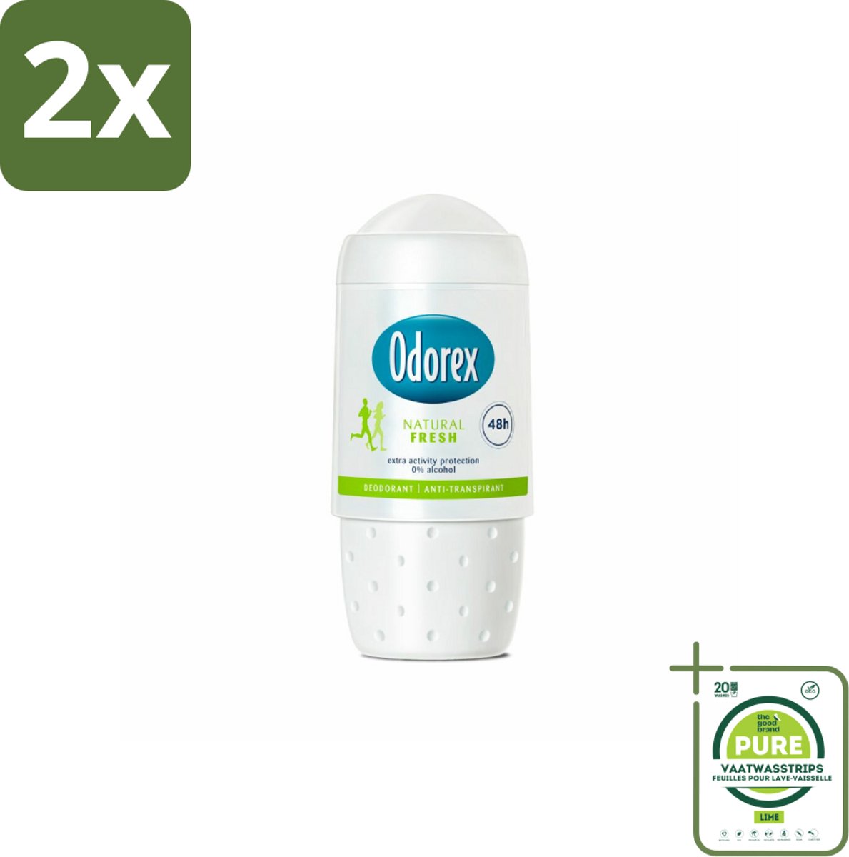 Odorex - Deodorant Roller - Natural Fresh - Natuurlijke Frisheid - 50 ml - Voordeelverpakking - 2 stuks - Deodorant - Antitranspirant