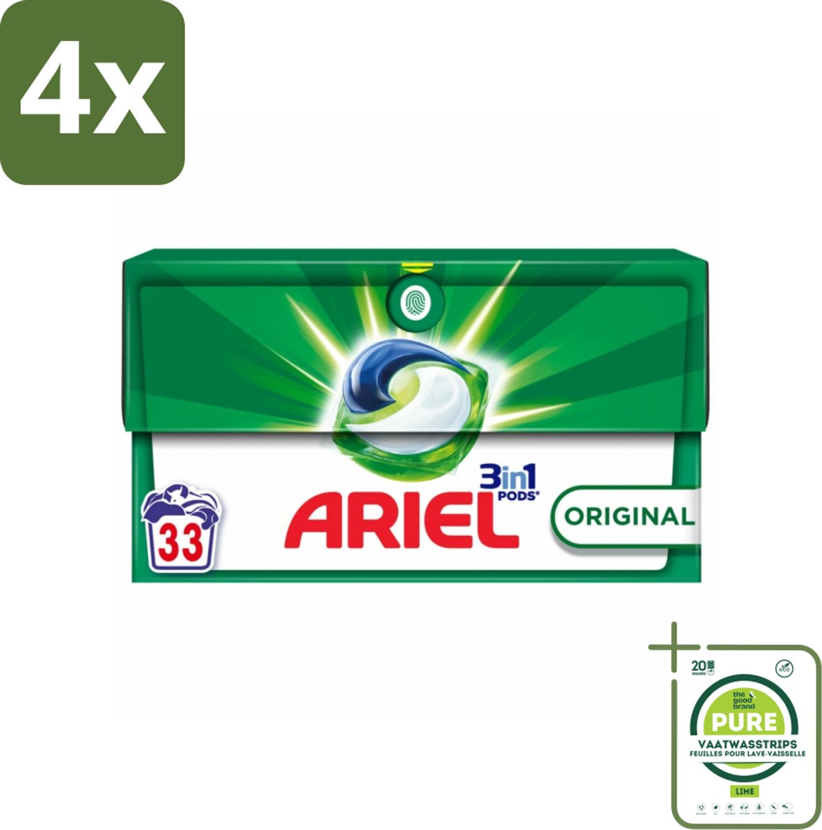 Ariel - 3in1 Wasmiddel Pods - Original - 33 Pods - Voordeelverpakking - 4 stuks - Ariel wasmiddel - Waspoeder