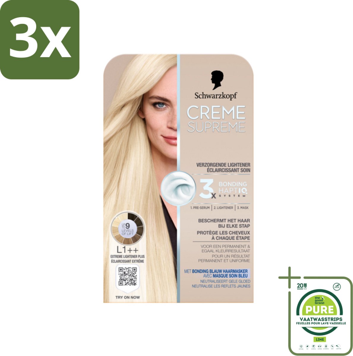 3 x Schwarzkopf - Haarkleuring - Creme Supreme L1++ - Extreme Lightener Plus - 245g - Grootverpakking - Blondeerbehandeling - Permanente Haarkleuring - Blond Haar - Haarkleur - Haarkleuring