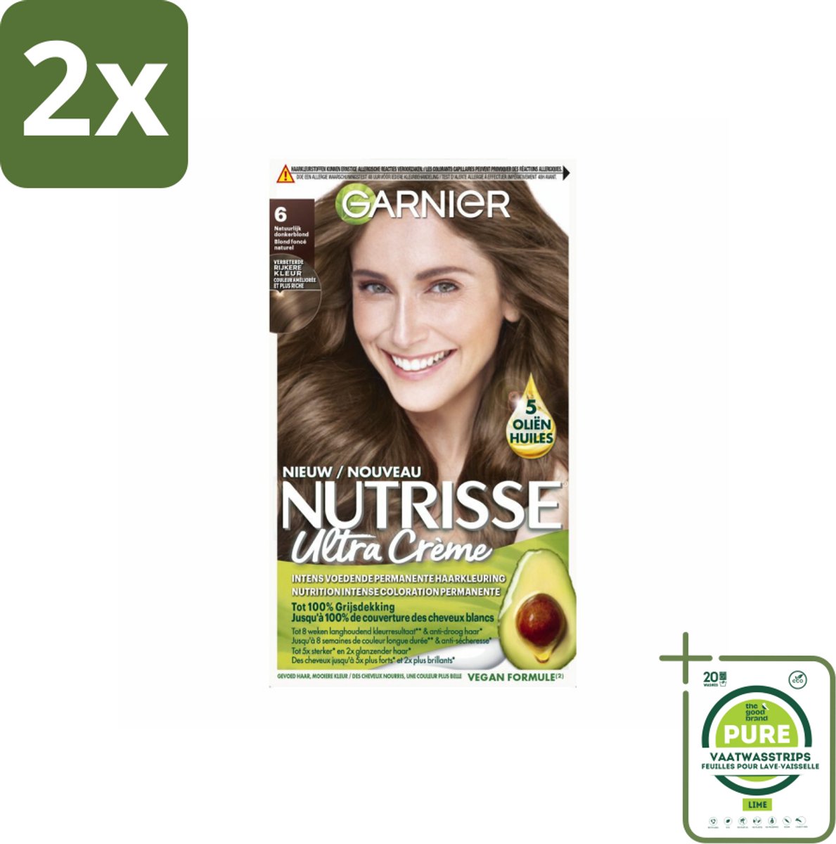 Garnier - Nutrisse Ultra Crème 6 - Haarkleuring - Natuurlijk Donkerblond - Intens Voedend - Permanente Kleur - Voordeelverpakking - 2 stuks - Haarverf - Permanente haarkleur