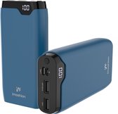 Blauwe powerbank met LED-display: 3 apparaten tegelijk opladen, 3-4x telefoon opladen, 22,5W, vliegtuigveilig.