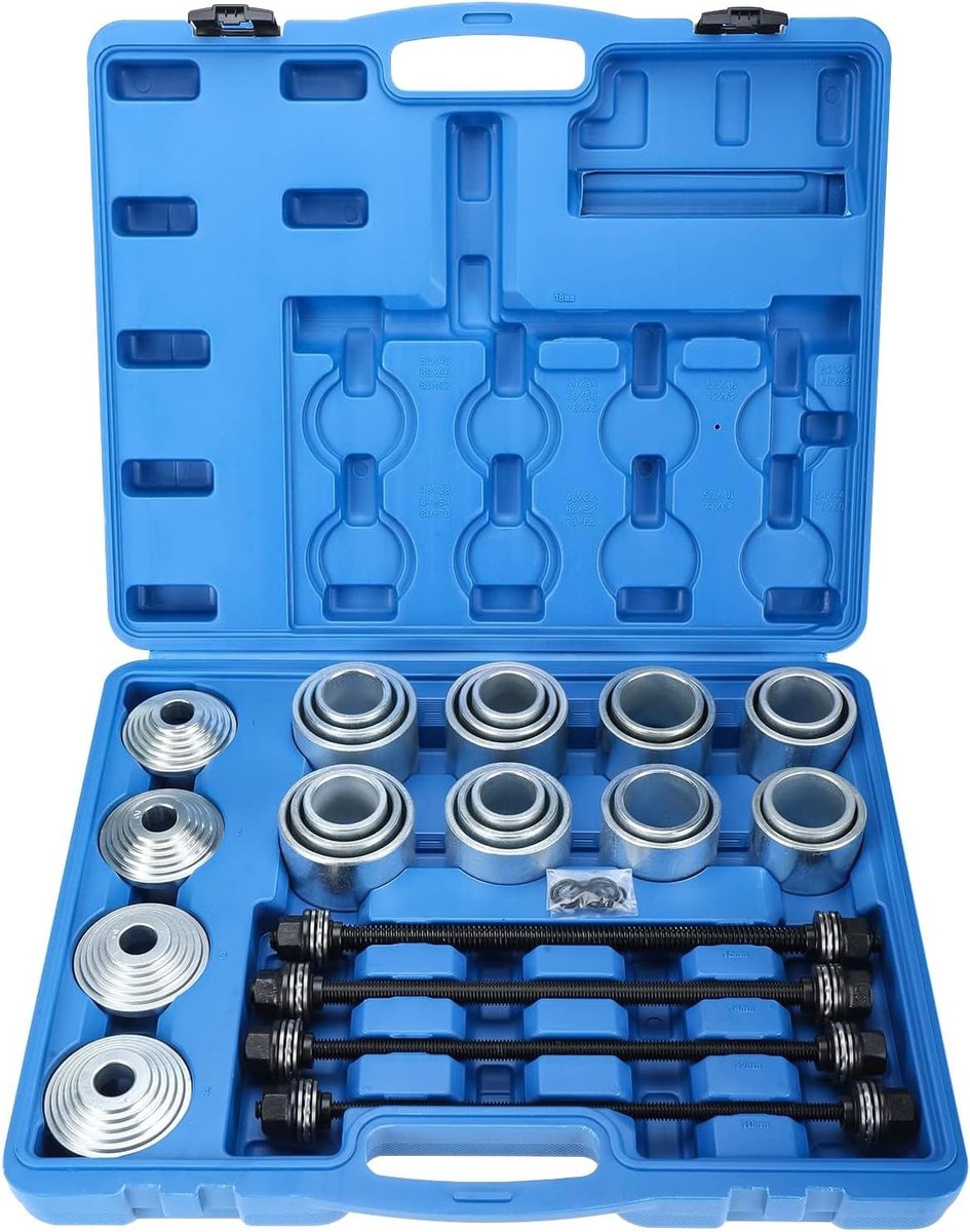 28-delig Silentlager set, wiellager pers bussen gereedschap drukhulzen set Silentlager met opbergkoffer, uitdrukker montage demontage voor auto, PKW, LKW