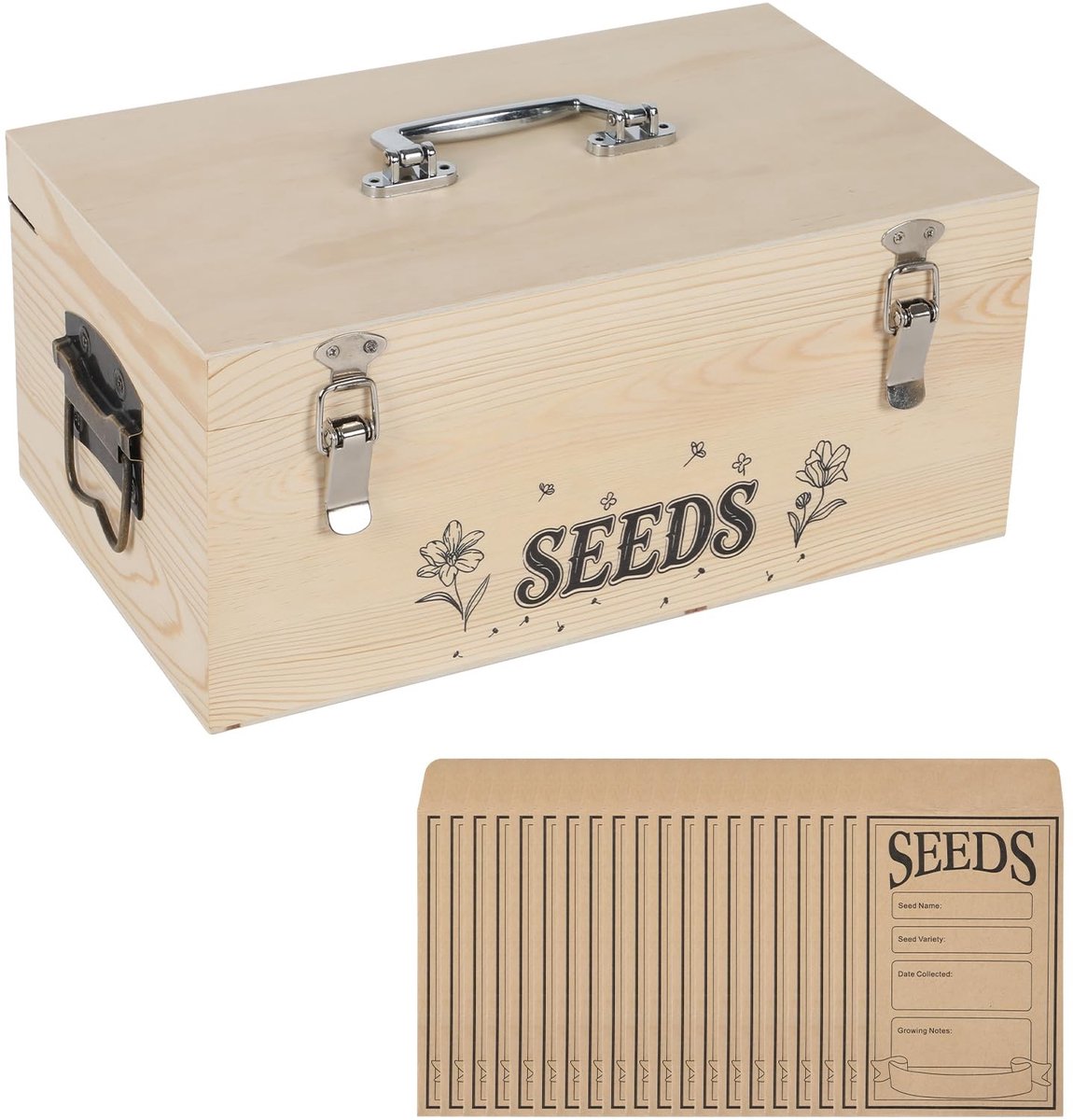 Omgoods - Houten Zaadbewaarbox met Veiligheidsslot - Inclusief 60 Zaadenvelopes