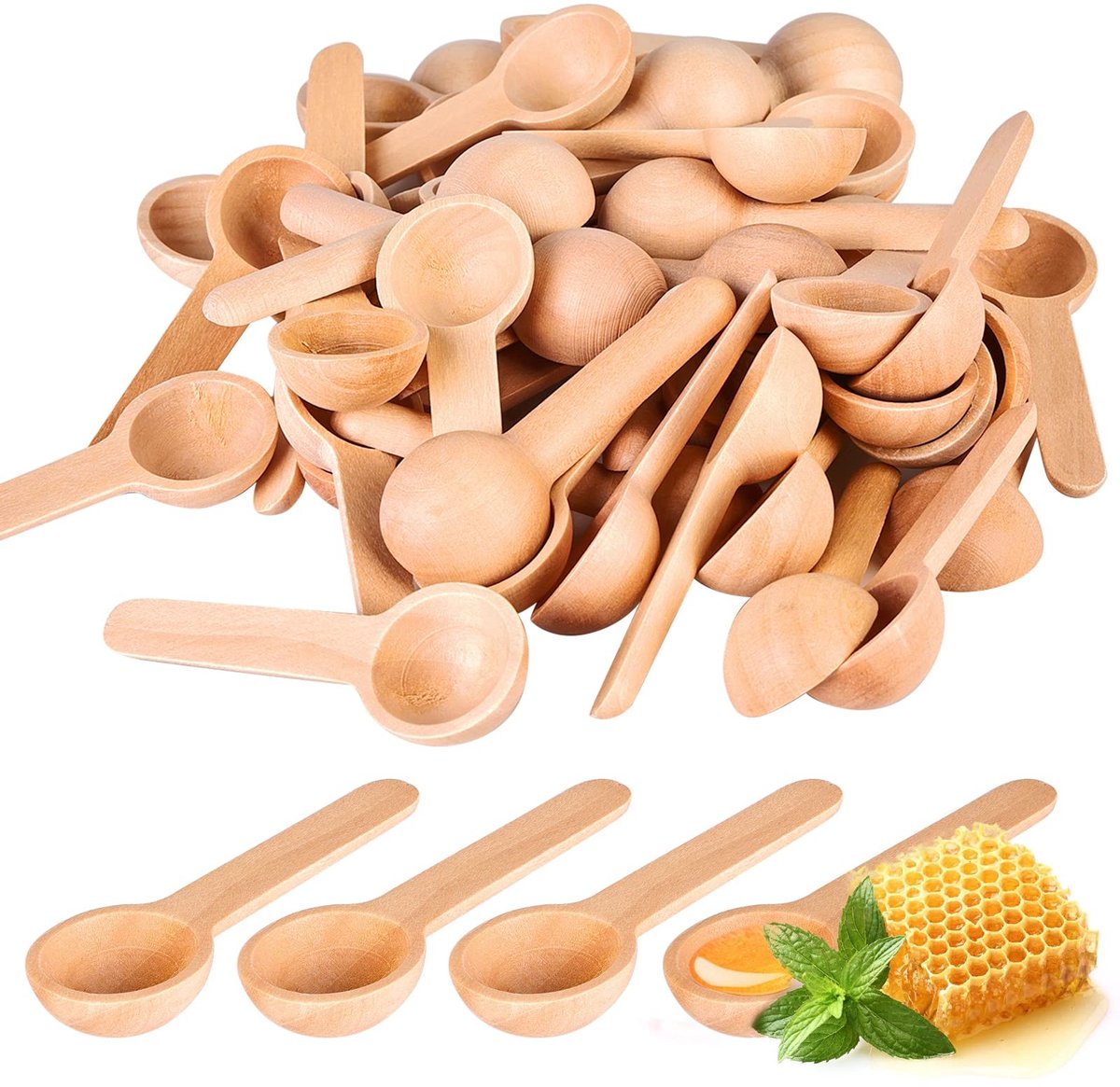 Omgoods - 100 Mini Houten Lepels voor Specerijen, Honing en Suiker - 6.8cm
