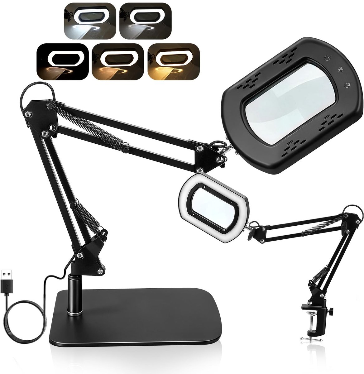 Omgoods - Rectangulaire Vergrootglas met LED verlichting - 15x Vergroting en Klemfunctie