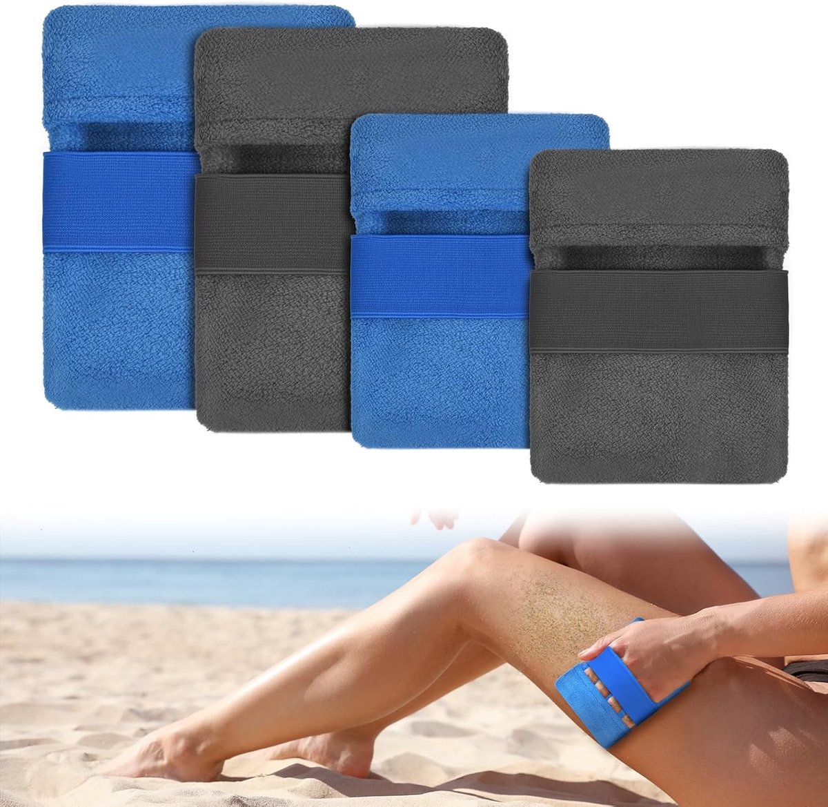 flintronic 4 stuks zandverwijderingszakken voor het strand, draagbare zandzeef zandverwijderaar, herbruikbare zand afveeghandschoen accessoires voor vakantie camping, outdoor surfen, zomer strandfeest