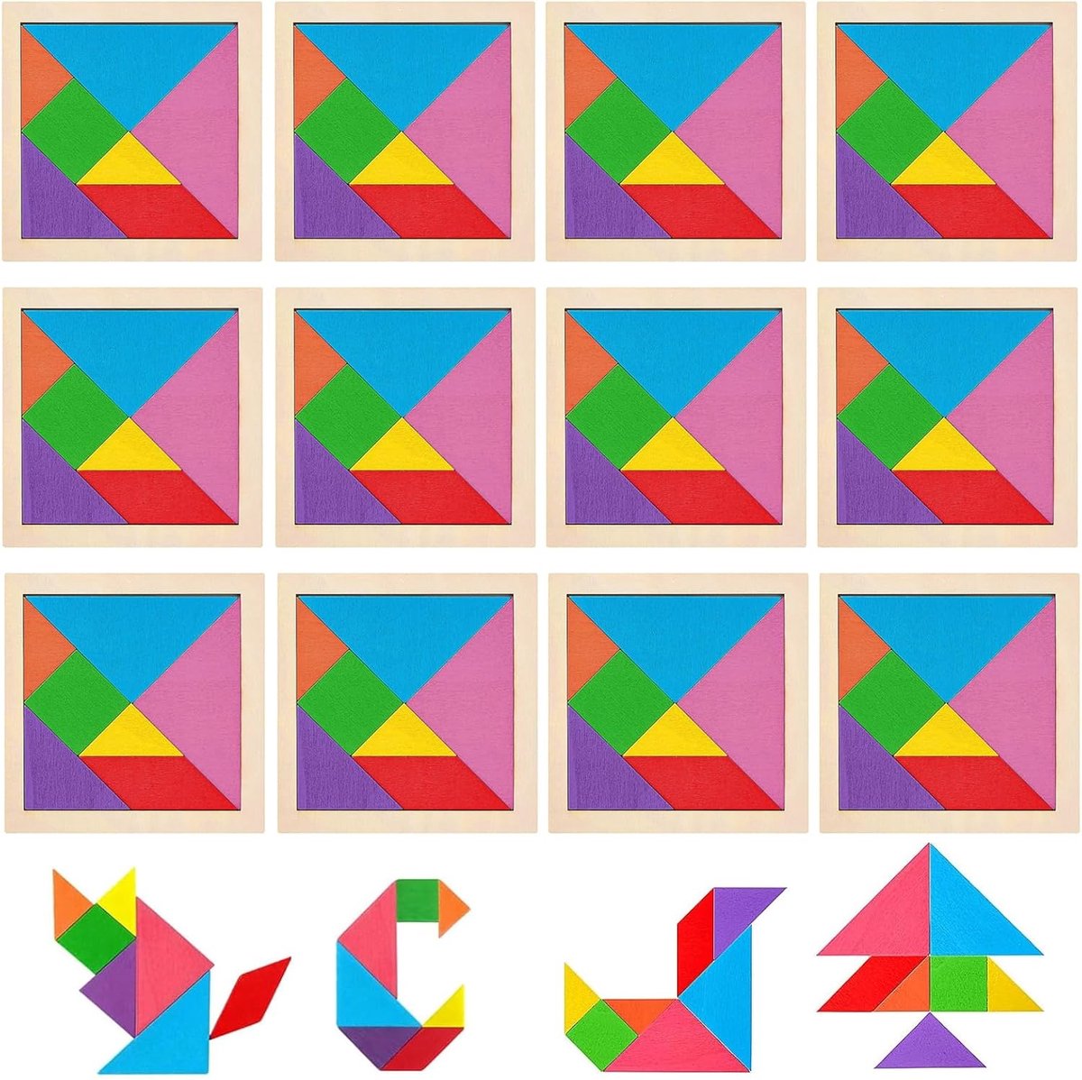 12 stuks tangram van hout, draagbare geometrische vormen IQ-puzzel, nieuwsgierige tangram puzzel, mini-speelgoed, geduldspel, denkspel voor feestdagen, verjaardagscadeaus